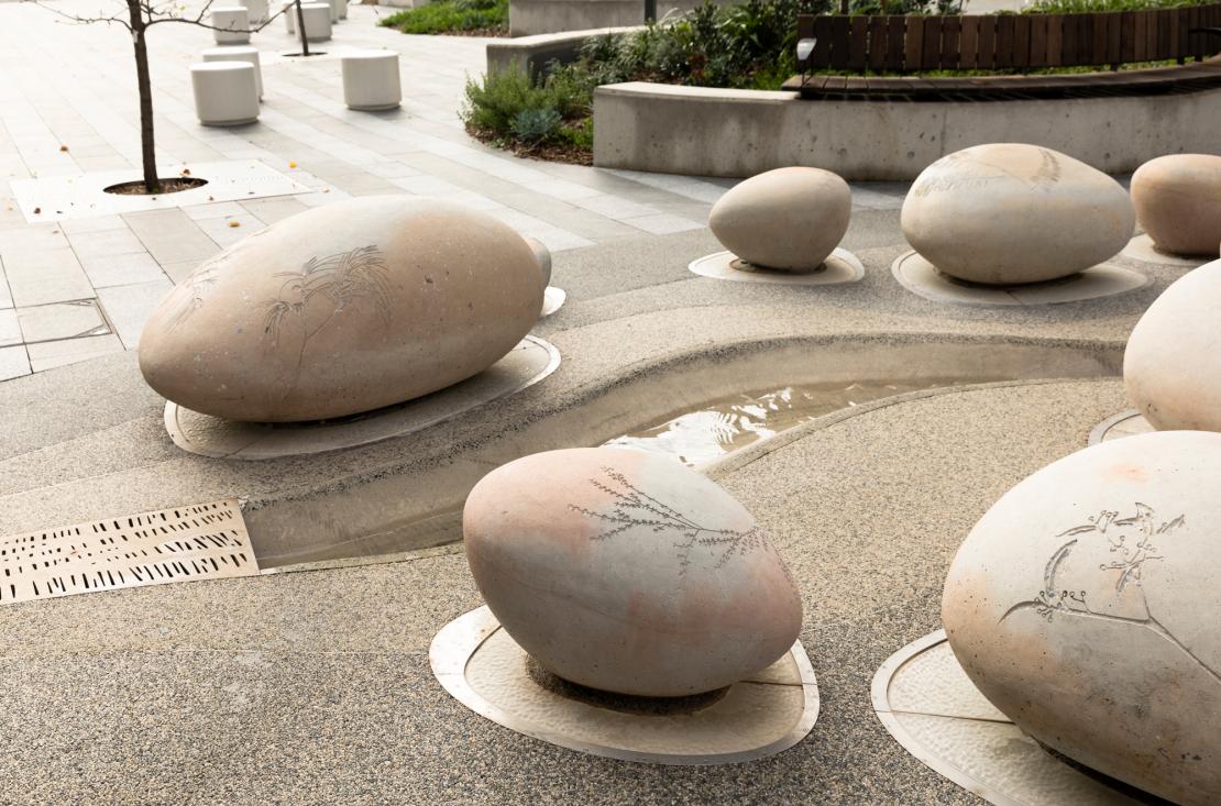 Skipping Stones by Jade Oakley, Lachlans Line, Macquarie Park, Sydney