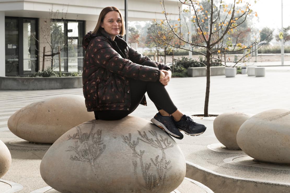 Artist Jade Oakley with Skipping Stones